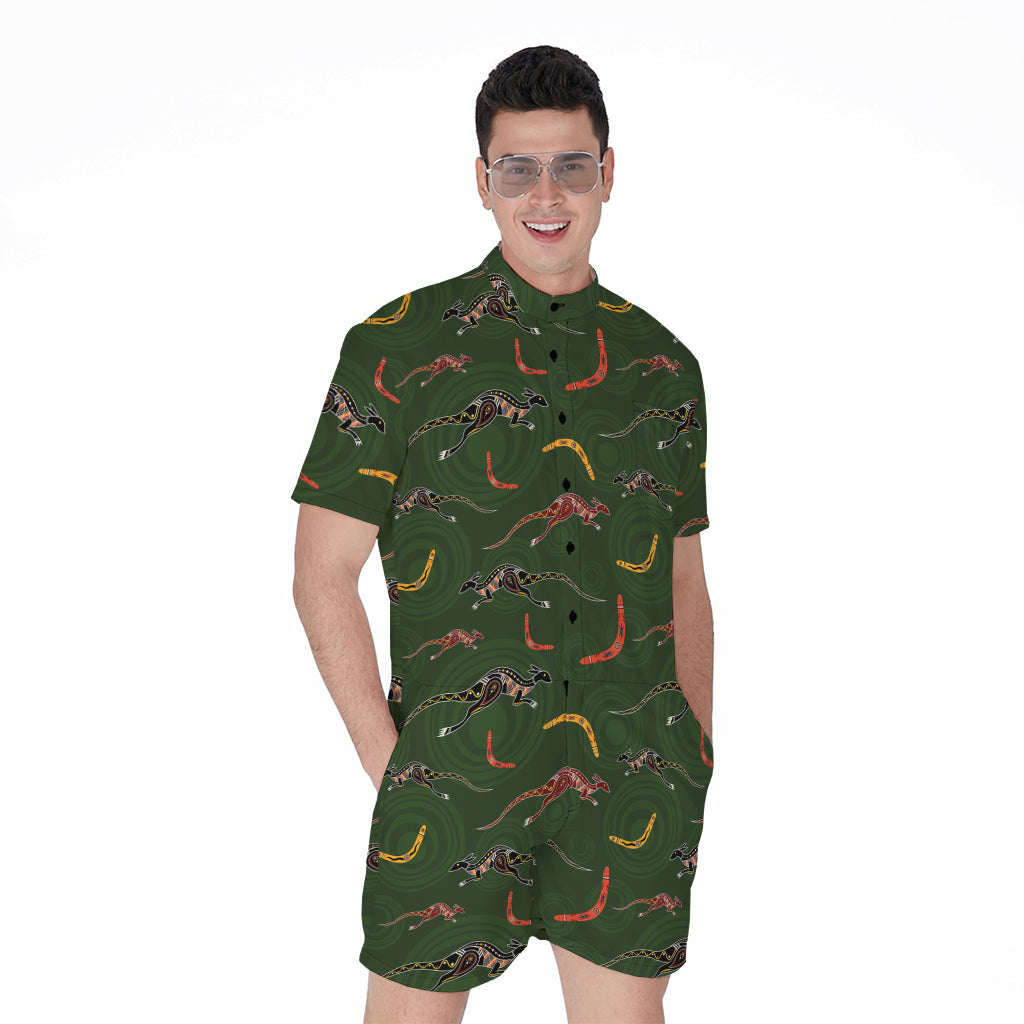 Aboriginal Boomerang And Kangaroo Print Men's Rompers