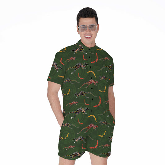 Aboriginal Boomerang And Kangaroo Print Men's Rompers