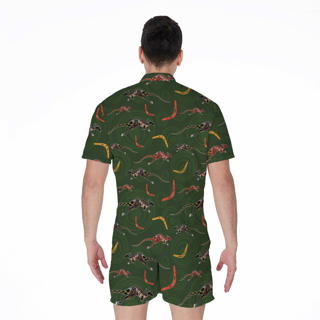 Aboriginal Boomerang And Kangaroo Print Men's Rompers
