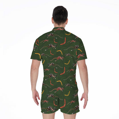 Aboriginal Boomerang And Kangaroo Print Men's Rompers
