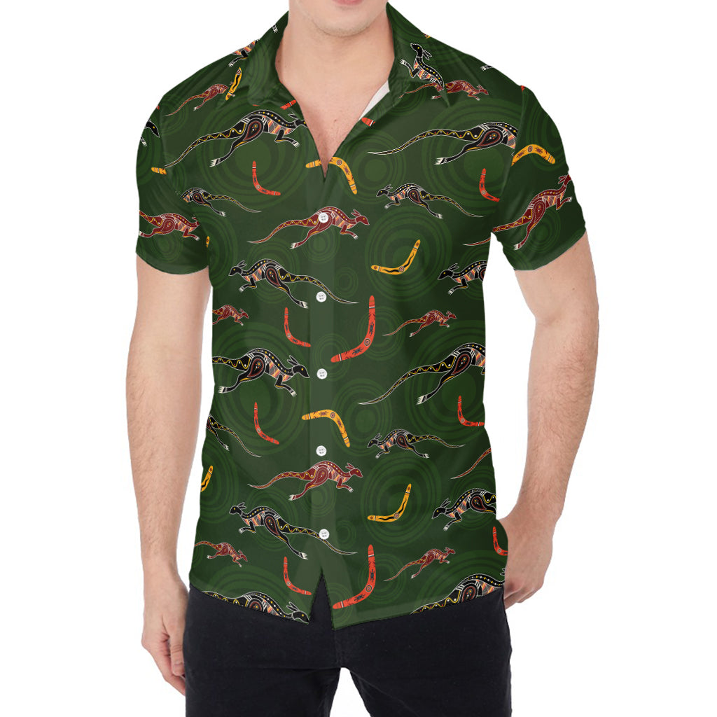 Aboriginal Boomerang And Kangaroo Print Men's Shirt