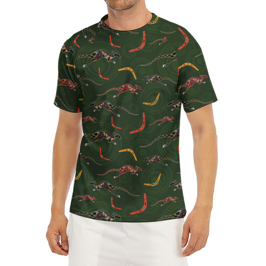 Aboriginal Boomerang And Kangaroo Print Men's Short Sleeve Rash Guard