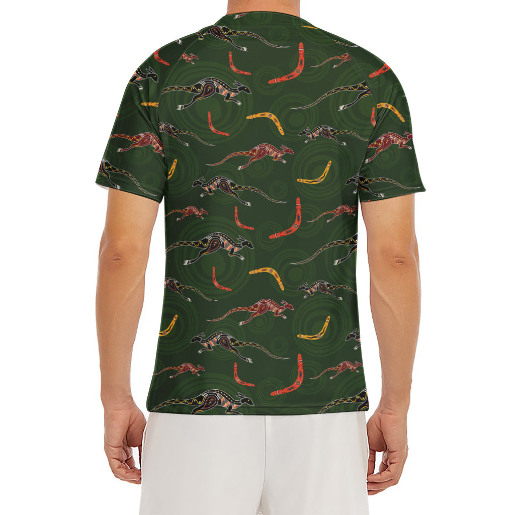 Aboriginal Boomerang And Kangaroo Print Men's Short Sleeve Rash Guard