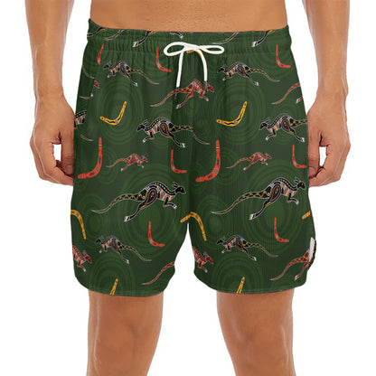 Aboriginal Boomerang And Kangaroo Print Men's Split Running Shorts