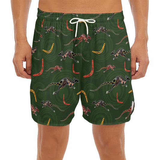 Aboriginal Boomerang And Kangaroo Print Men's Split Running Shorts