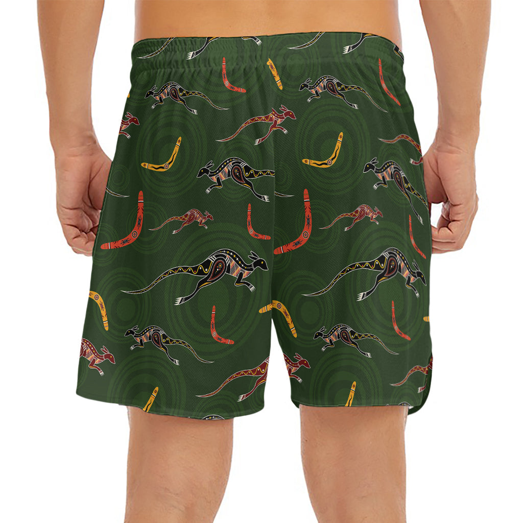 Aboriginal Boomerang And Kangaroo Print Men's Split Running Shorts