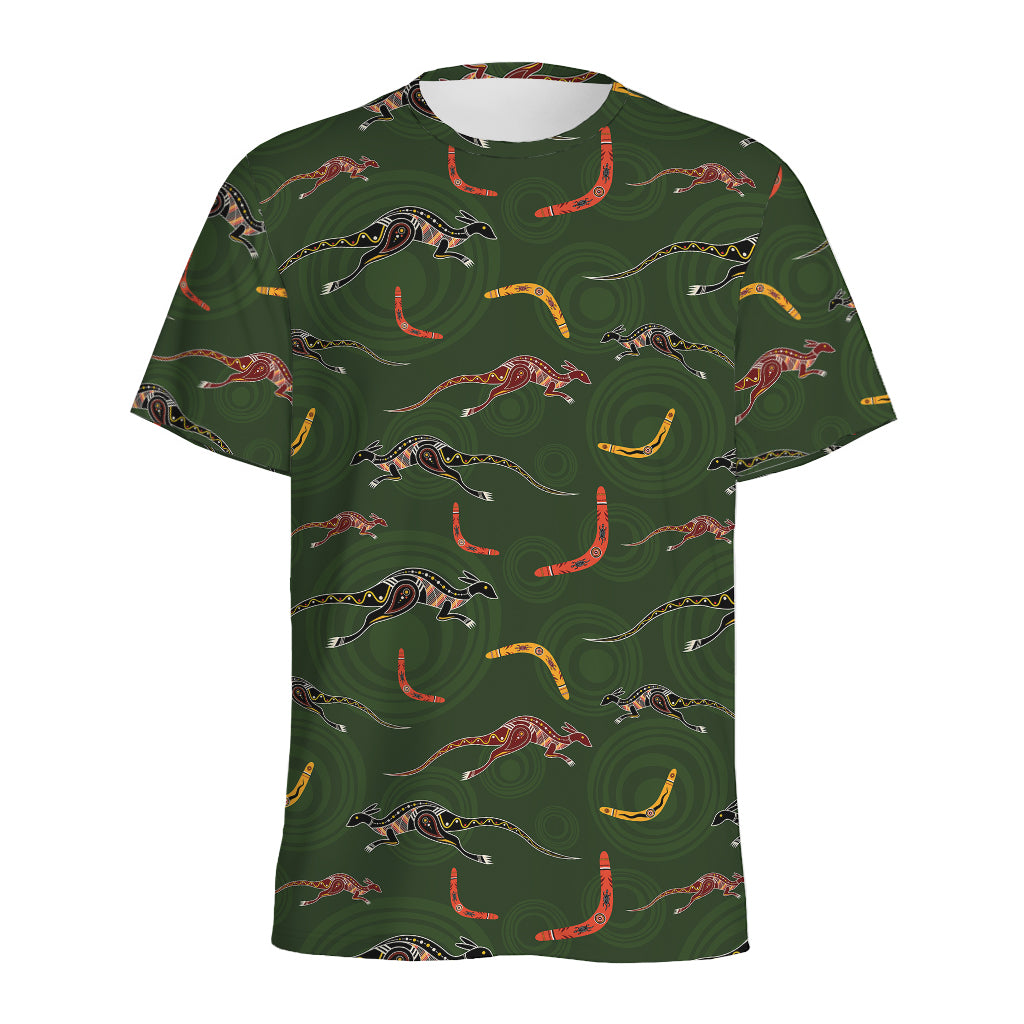 Aboriginal Boomerang And Kangaroo Print Men's Sports T-Shirt
