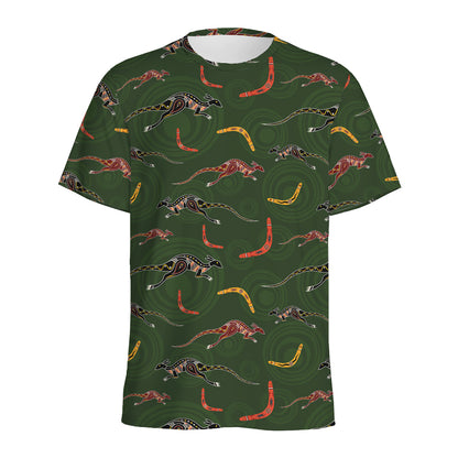 Aboriginal Boomerang And Kangaroo Print Men's Sports T-Shirt