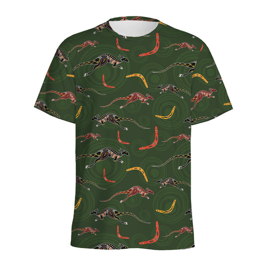 Aboriginal Boomerang And Kangaroo Print Men's Sports T-Shirt