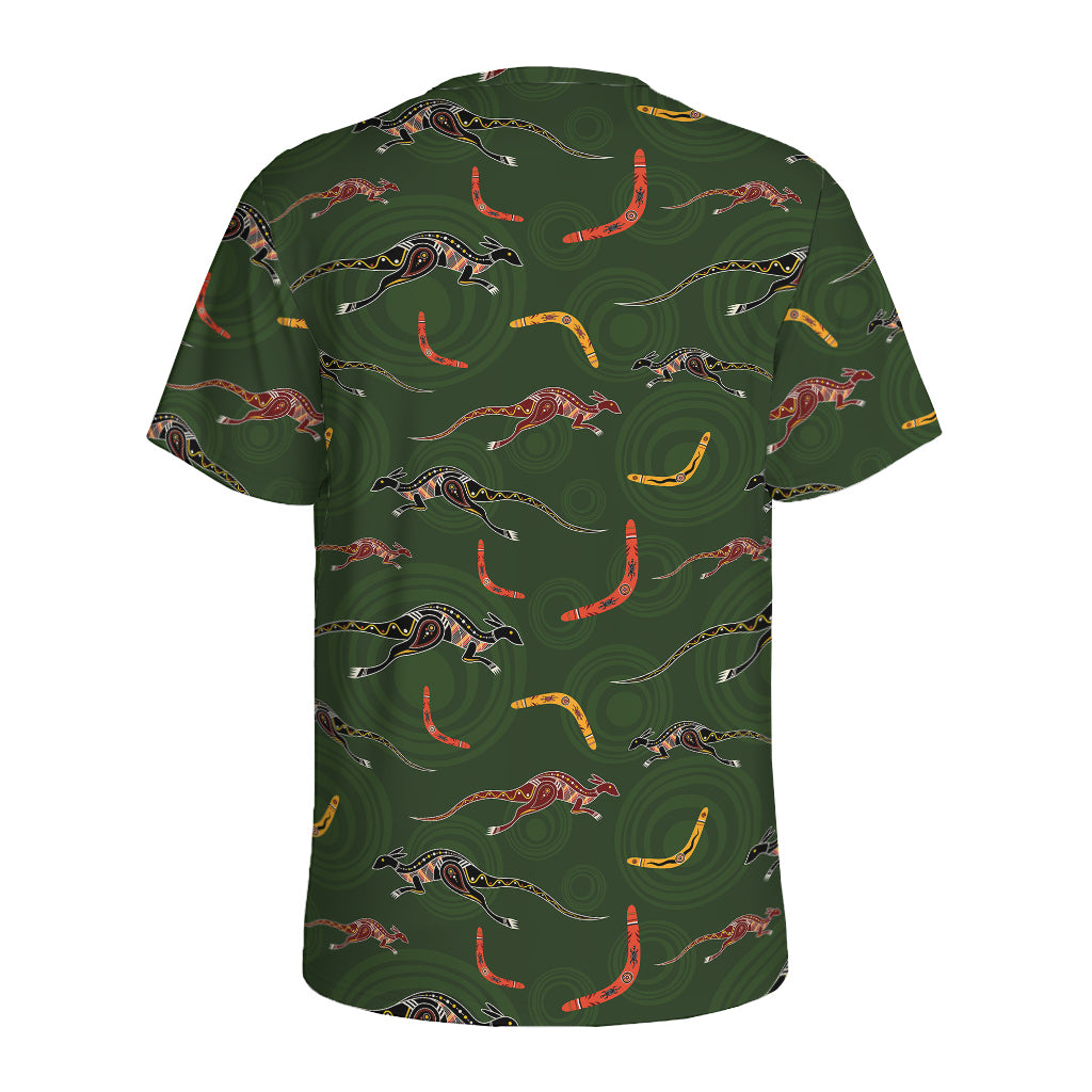 Aboriginal Boomerang And Kangaroo Print Men's Sports T-Shirt