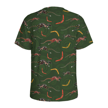 Aboriginal Boomerang And Kangaroo Print Men's Sports T-Shirt