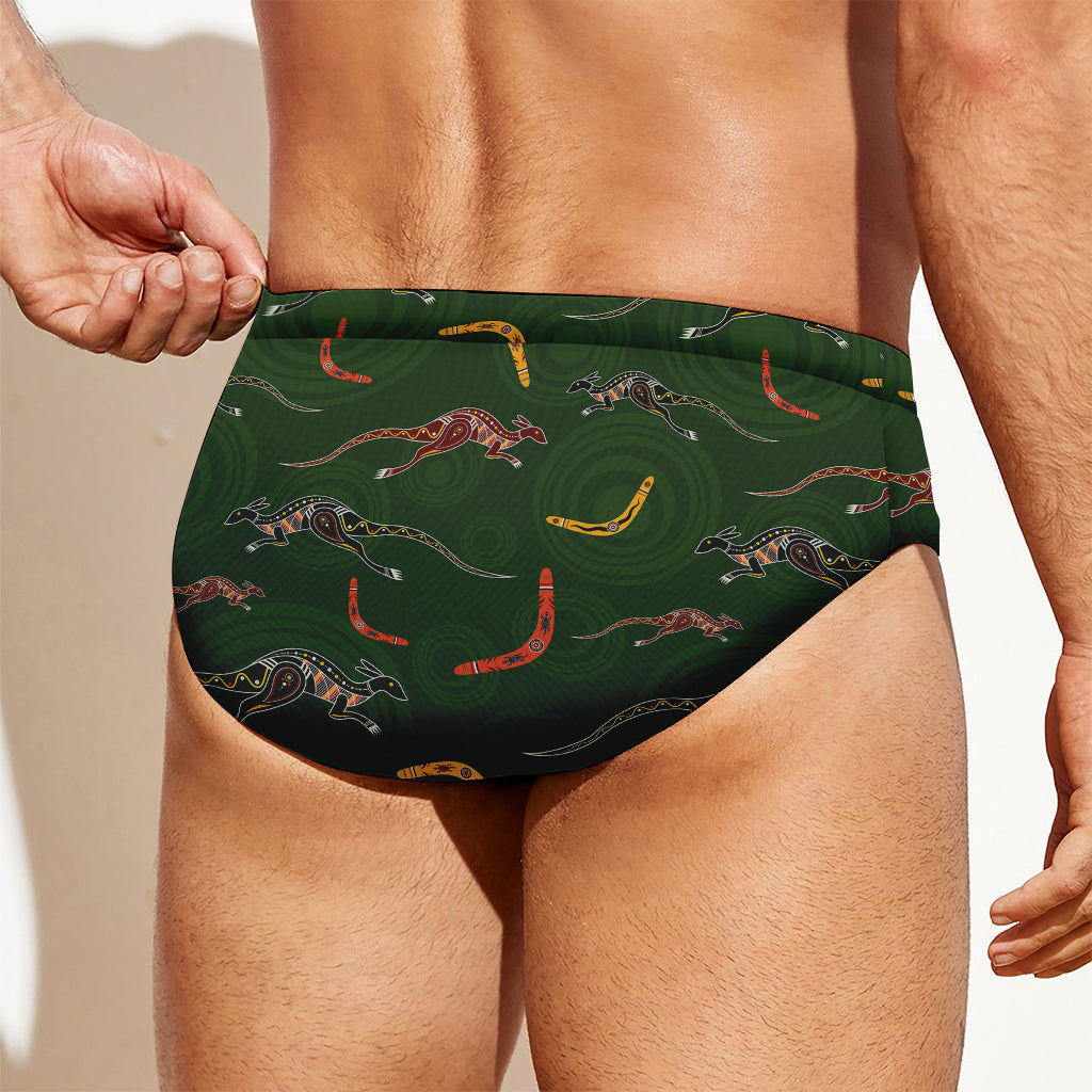 Aboriginal Boomerang And Kangaroo Print Men's Swim Briefs