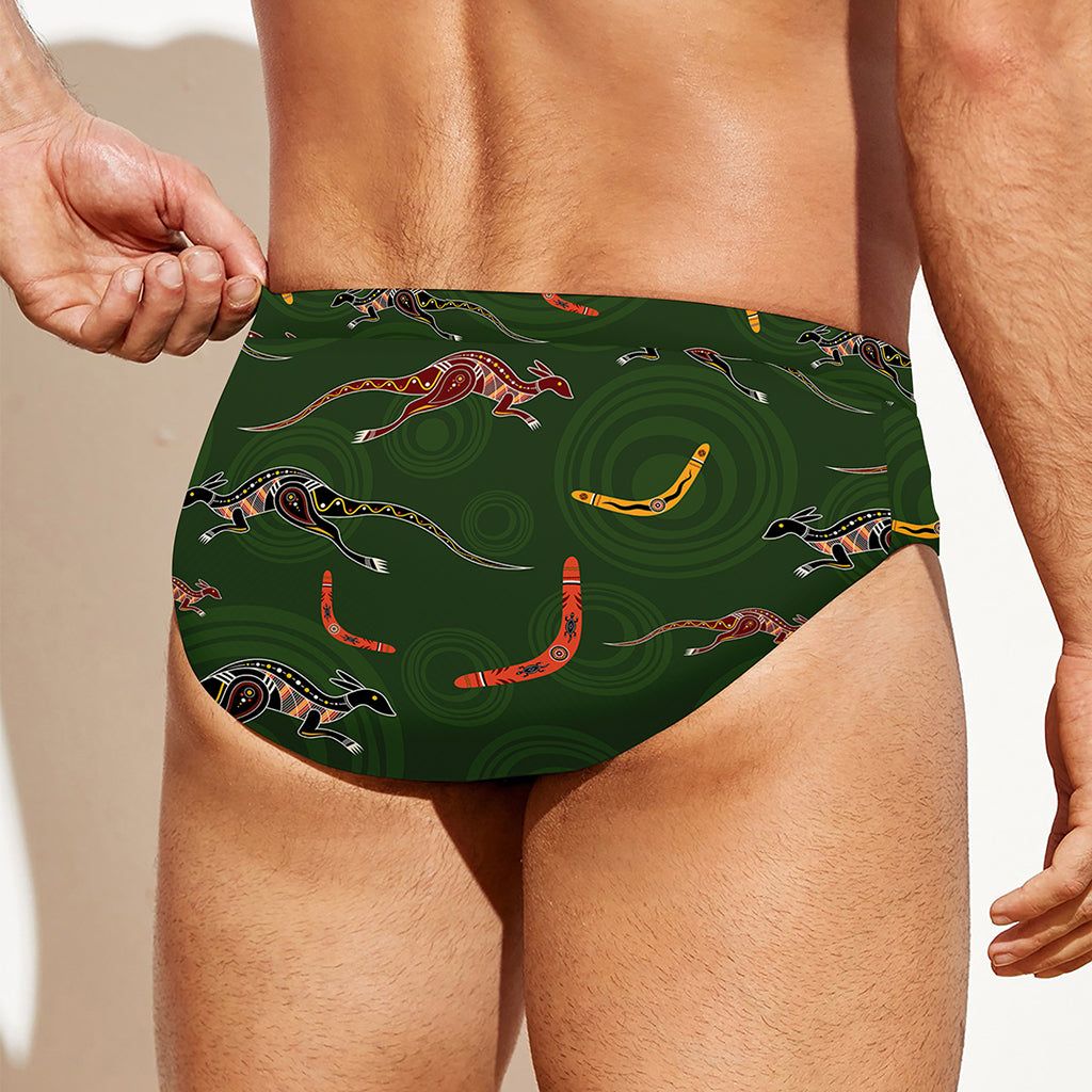 Aboriginal Boomerang And Kangaroo Print Men's Swim Briefs
