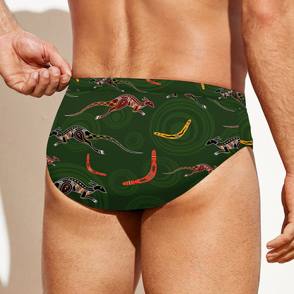 Aboriginal Boomerang And Kangaroo Print Men's Swim Briefs