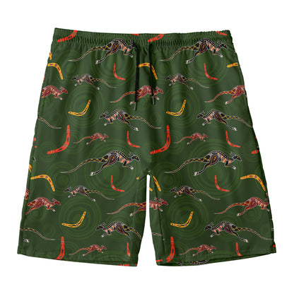 Aboriginal Boomerang And Kangaroo Print Men's Swim Trunks