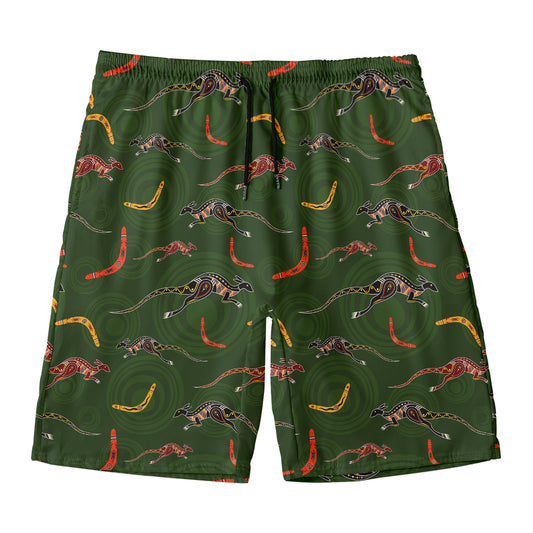 Aboriginal Boomerang And Kangaroo Print Men's Swim Trunks