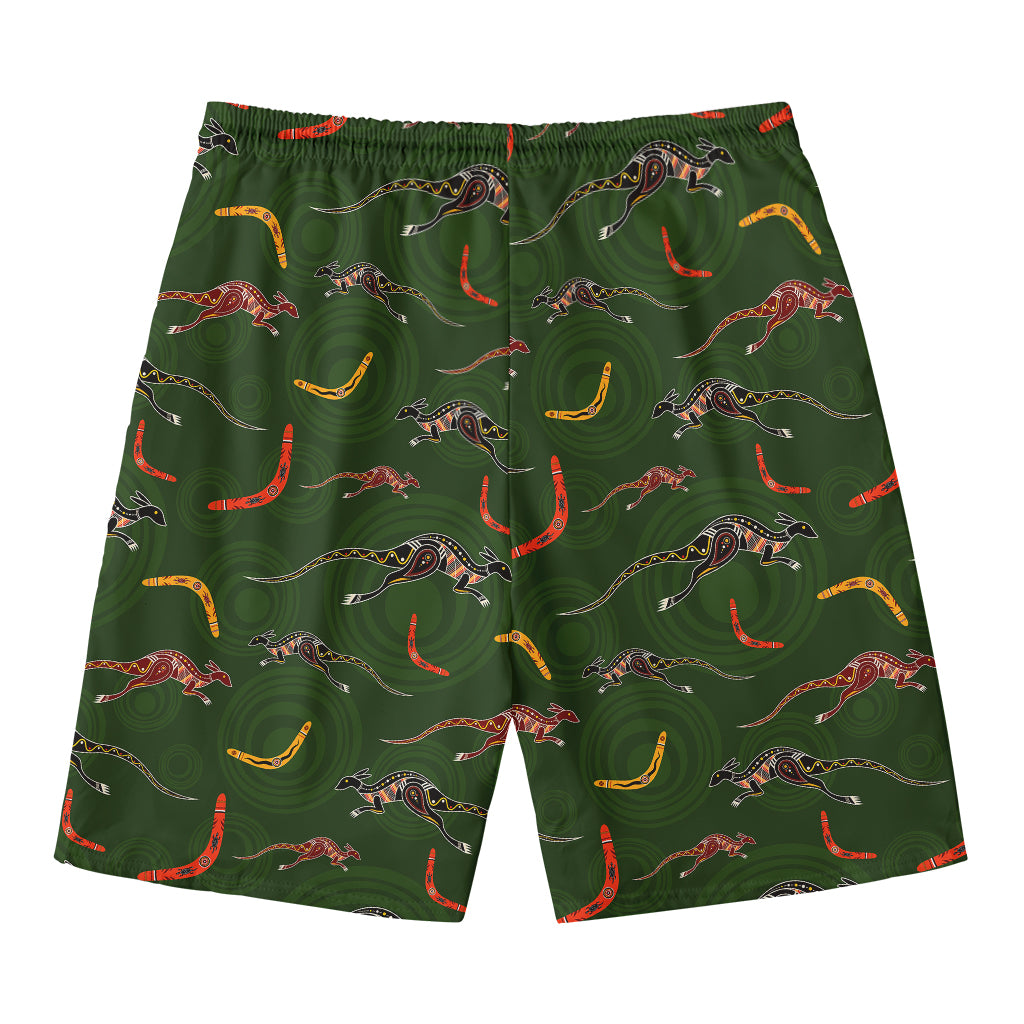 Aboriginal Boomerang And Kangaroo Print Men's Swim Trunks