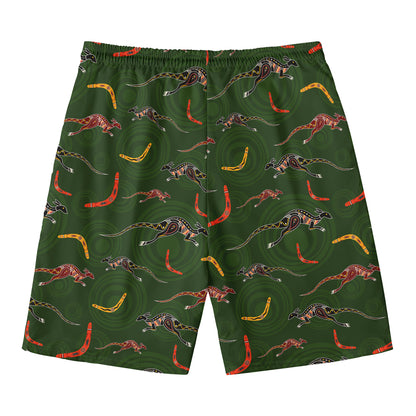 Aboriginal Boomerang And Kangaroo Print Men's Swim Trunks