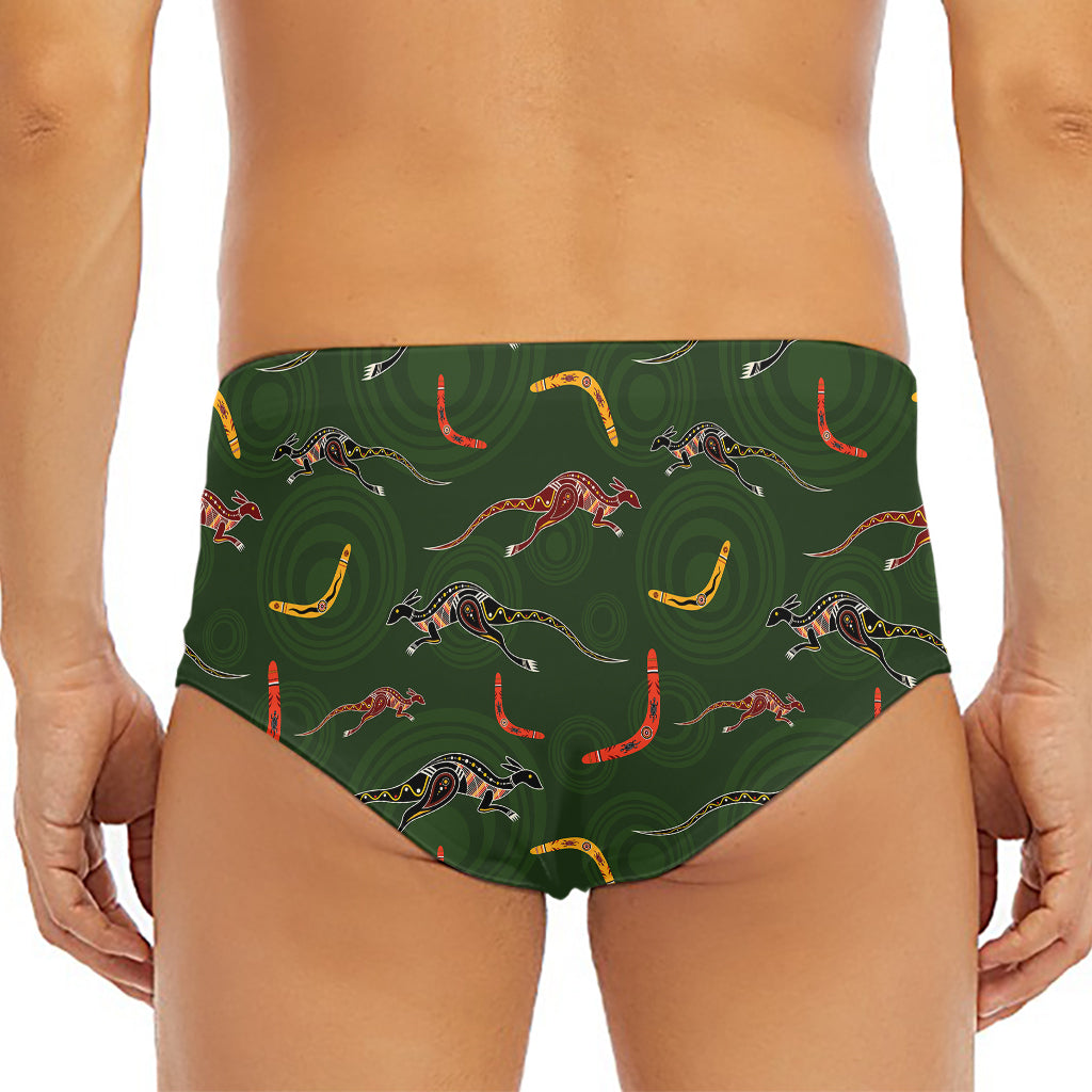 Aboriginal Boomerang And Kangaroo Print Men's Triangle Swim Briefs