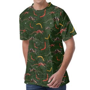 Aboriginal Boomerang And Kangaroo Print Men's Velvet T-Shirt