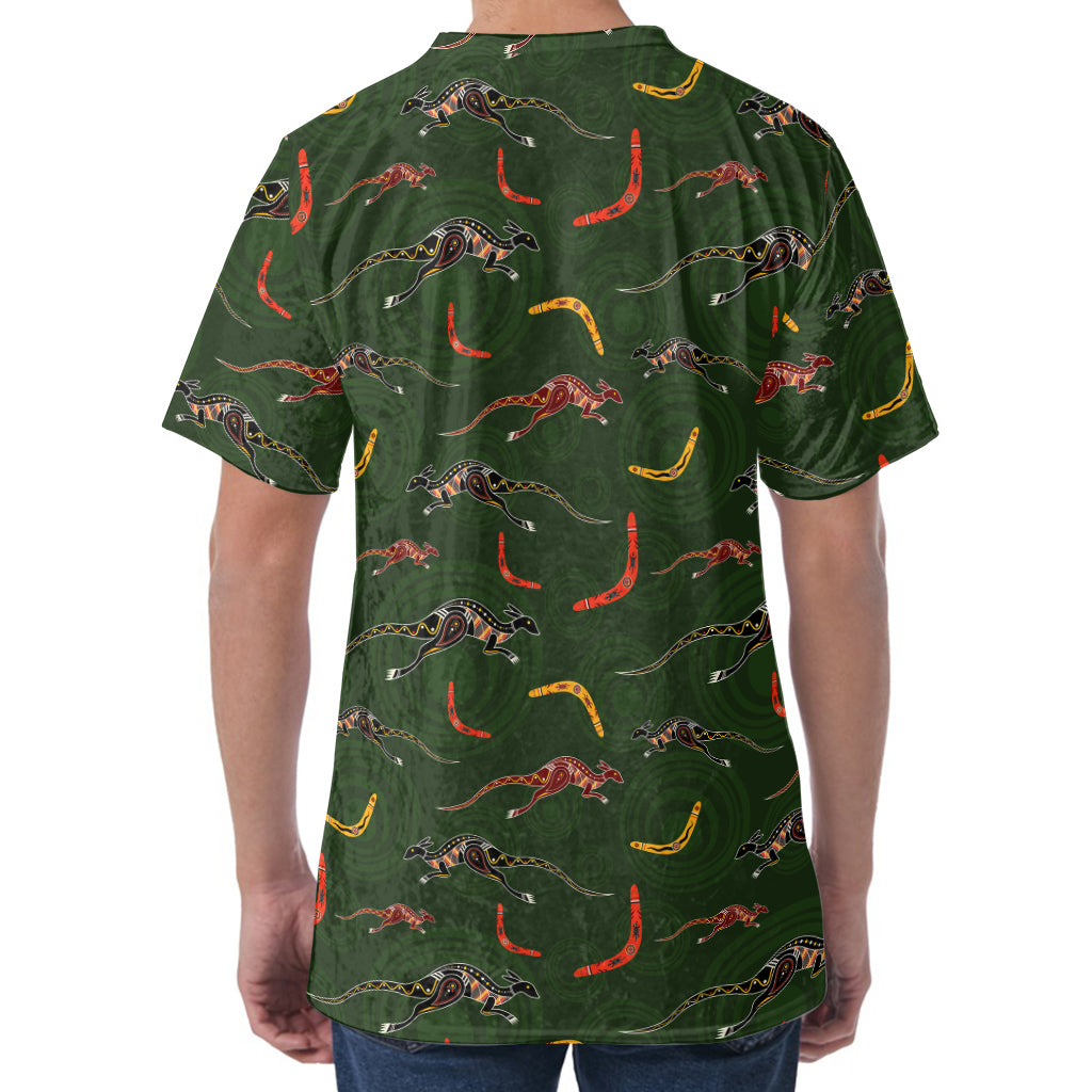 Aboriginal Boomerang And Kangaroo Print Men's Velvet T-Shirt