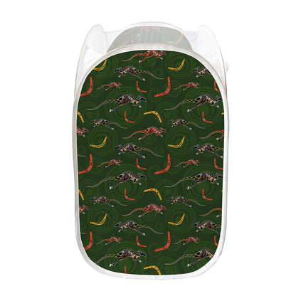 Aboriginal Boomerang And Kangaroo Print Mesh Laundry Hamper