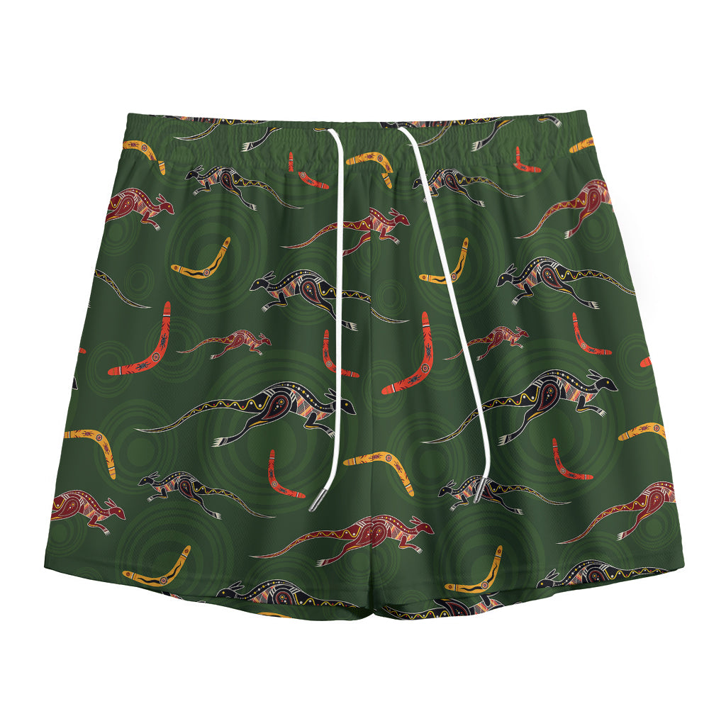 Aboriginal Boomerang And Kangaroo Print Mesh Shorts
