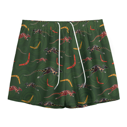 Aboriginal Boomerang And Kangaroo Print Mesh Shorts