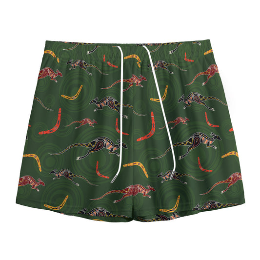 Aboriginal Boomerang And Kangaroo Print Mesh Shorts