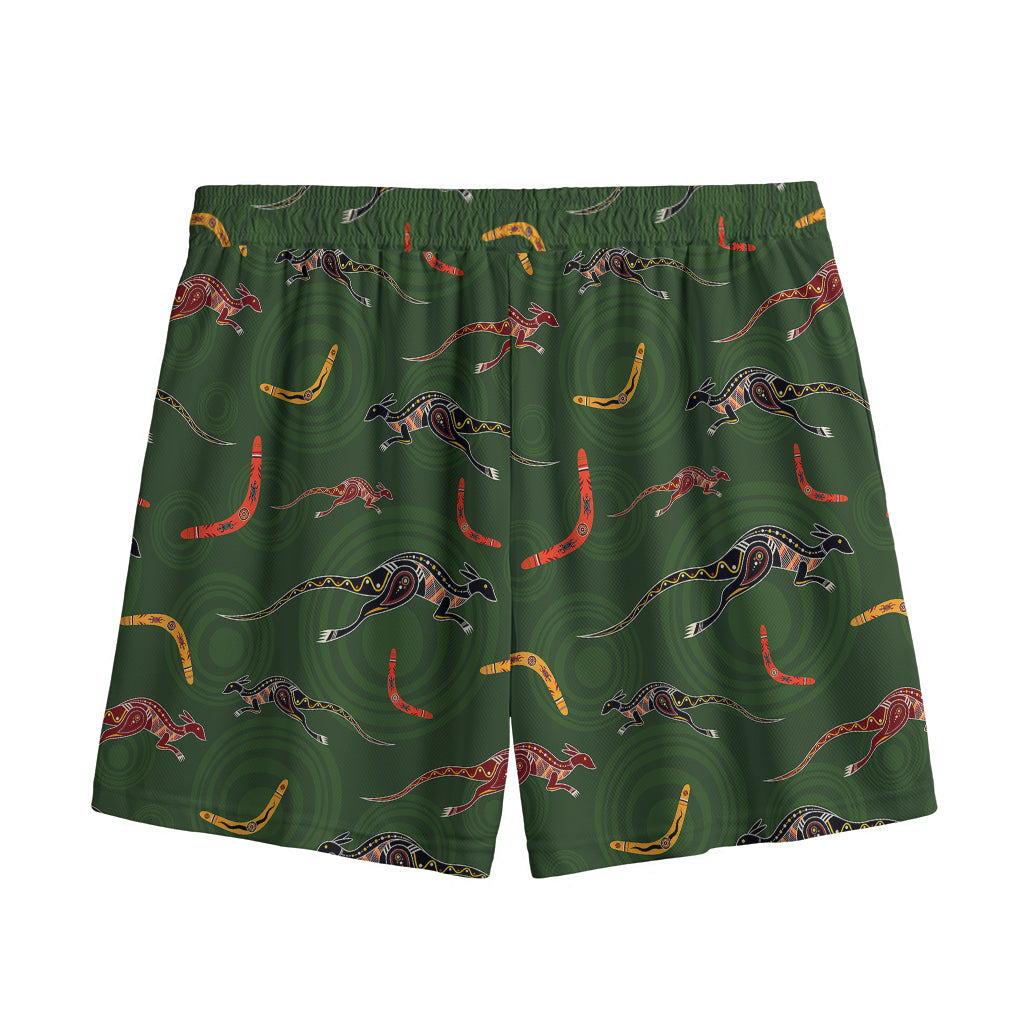 Aboriginal Boomerang And Kangaroo Print Mesh Shorts