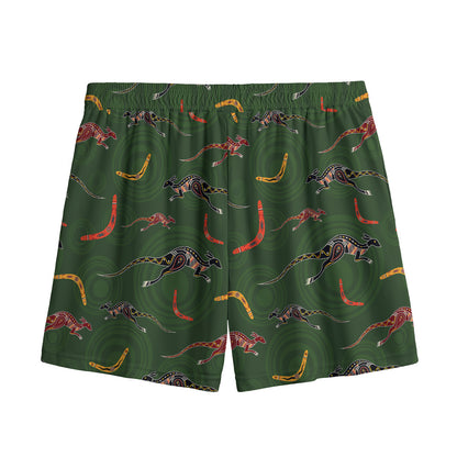 Aboriginal Boomerang And Kangaroo Print Mesh Shorts