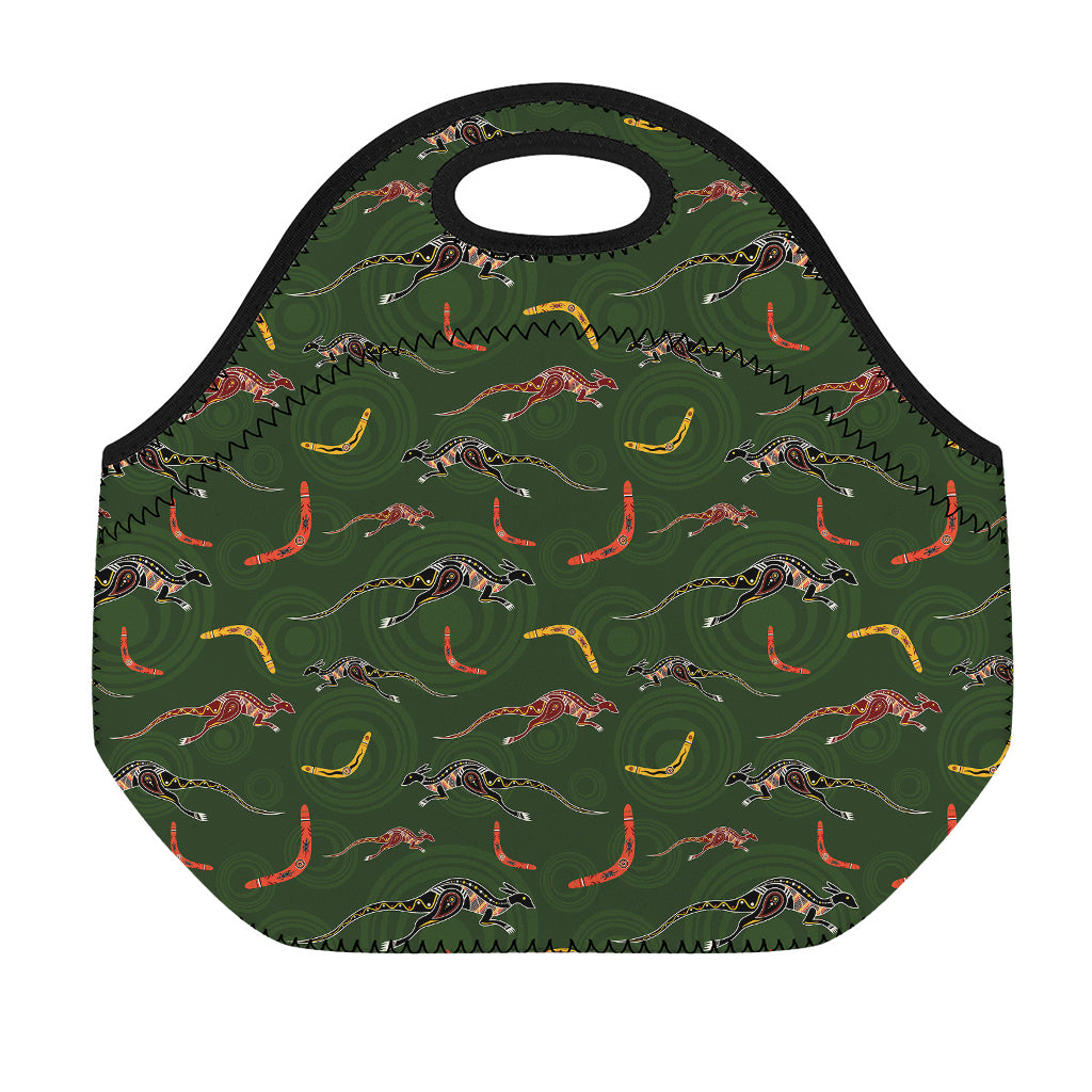 Aboriginal Boomerang And Kangaroo Print Neoprene Lunch Bag