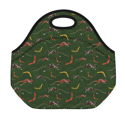 Aboriginal Boomerang And Kangaroo Print Neoprene Lunch Bag