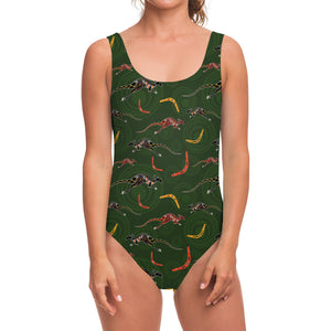 Aboriginal Boomerang And Kangaroo Print One Piece Swimsuit