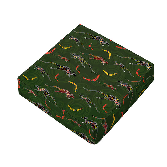 Aboriginal Boomerang And Kangaroo Print Outdoor Seat Cushion Cover