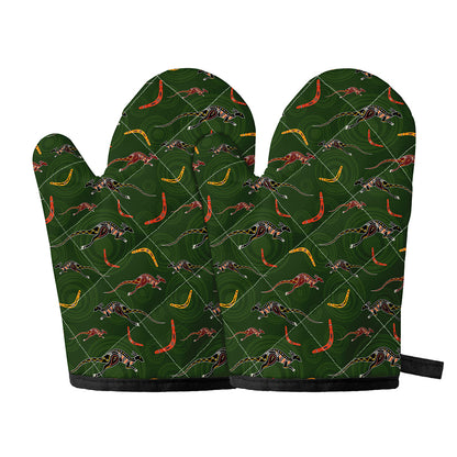 Aboriginal Boomerang And Kangaroo Print Oven Mitts