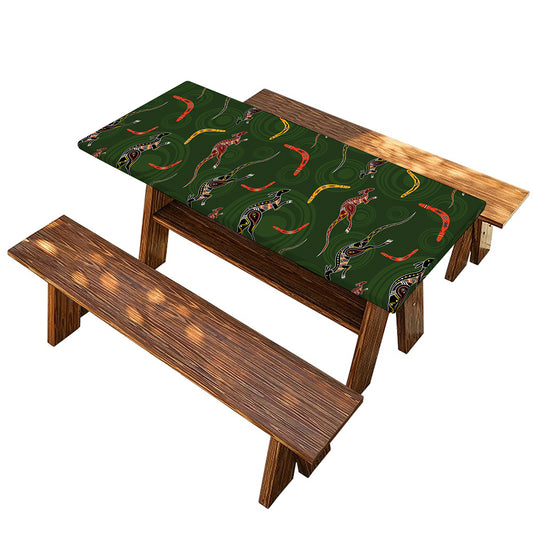 Aboriginal Boomerang And Kangaroo Print Picnic Table Cover