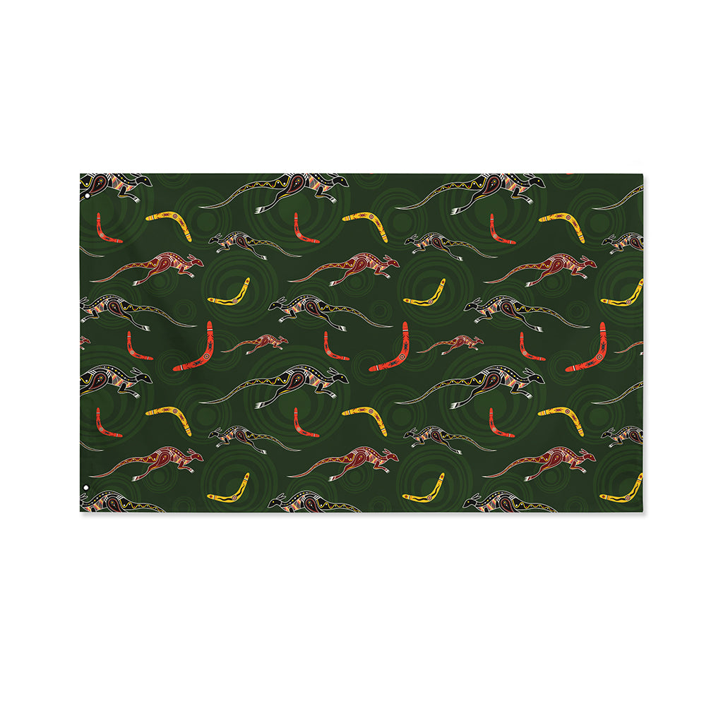 Aboriginal Boomerang And Kangaroo Print Polyester Flag