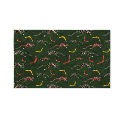 Aboriginal Boomerang And Kangaroo Print Polyester Flag