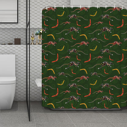 Aboriginal Boomerang And Kangaroo Print Polyester Shower Curtain