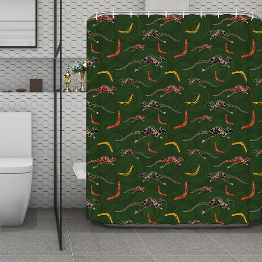 Aboriginal Boomerang And Kangaroo Print Polyester Shower Curtain