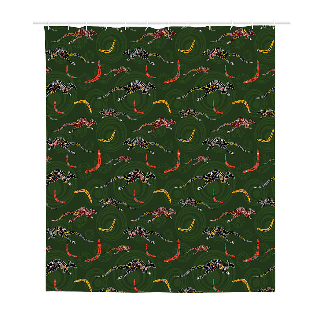 Aboriginal Boomerang And Kangaroo Print Polyester Shower Curtain