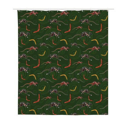 Aboriginal Boomerang And Kangaroo Print Polyester Shower Curtain