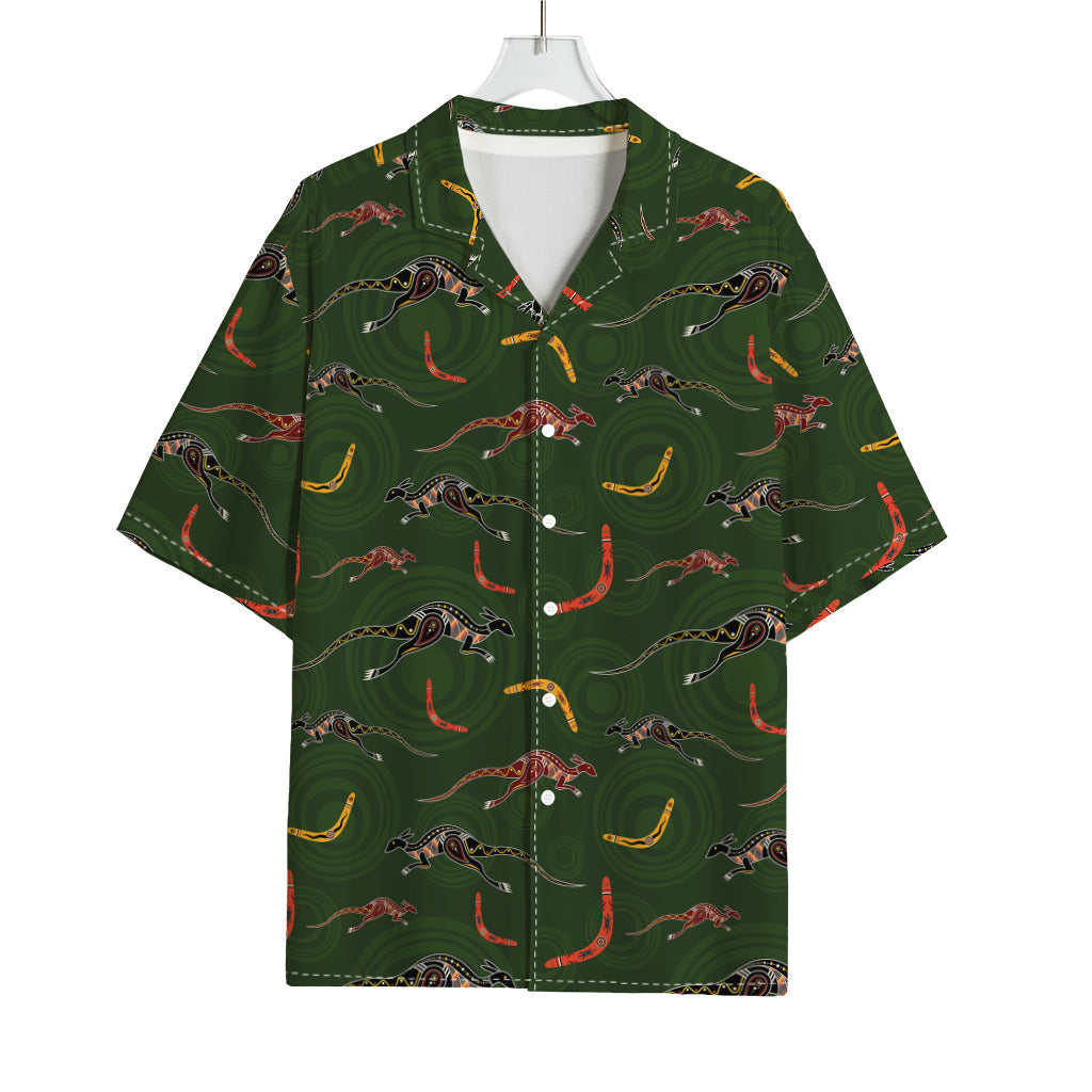 Aboriginal Boomerang And Kangaroo Print Rayon Hawaiian Shirt