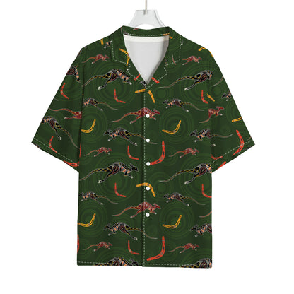 Aboriginal Boomerang And Kangaroo Print Rayon Hawaiian Shirt