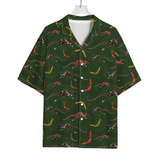 Aboriginal Boomerang And Kangaroo Print Rayon Hawaiian Shirt