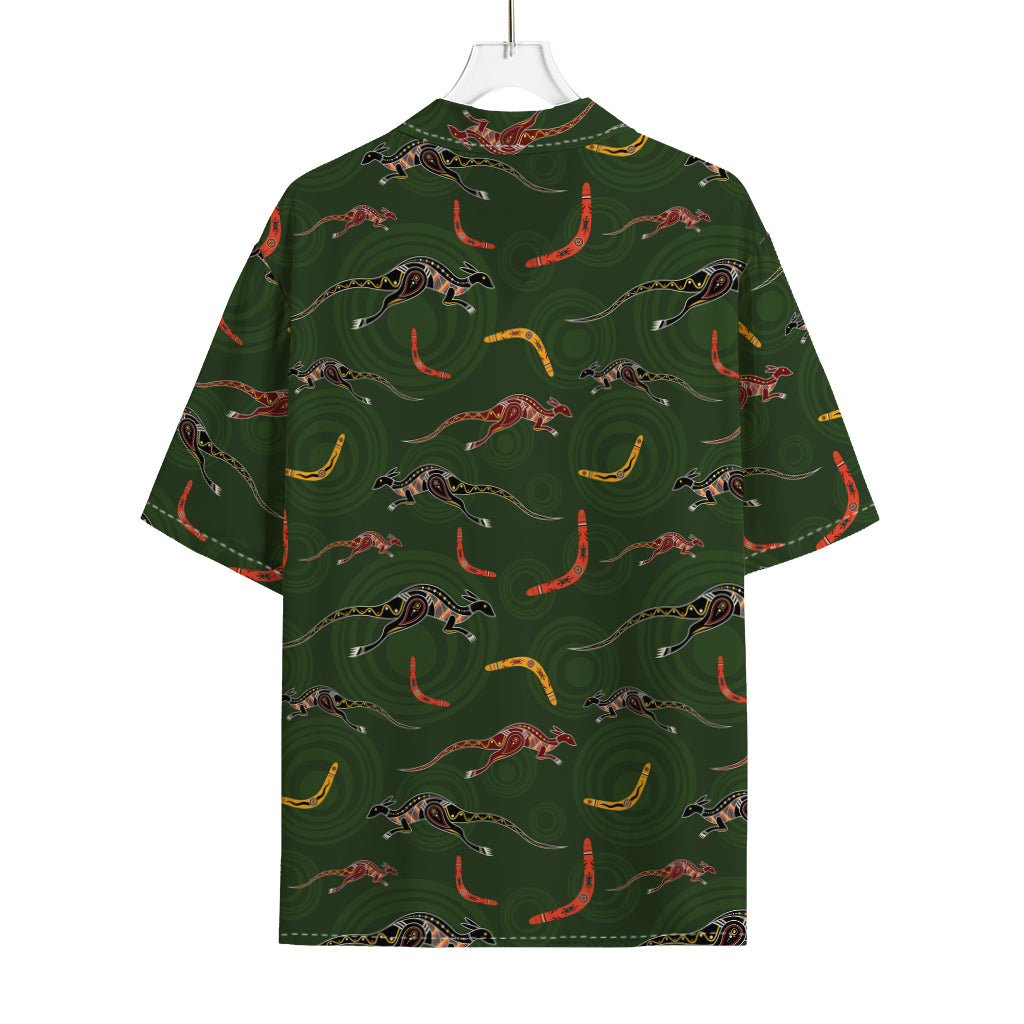 Aboriginal Boomerang And Kangaroo Print Rayon Hawaiian Shirt