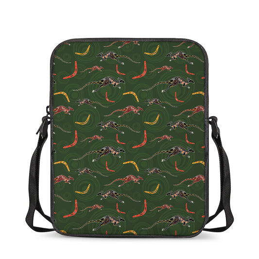 Aboriginal Boomerang And Kangaroo Print Rectangular Crossbody Bag