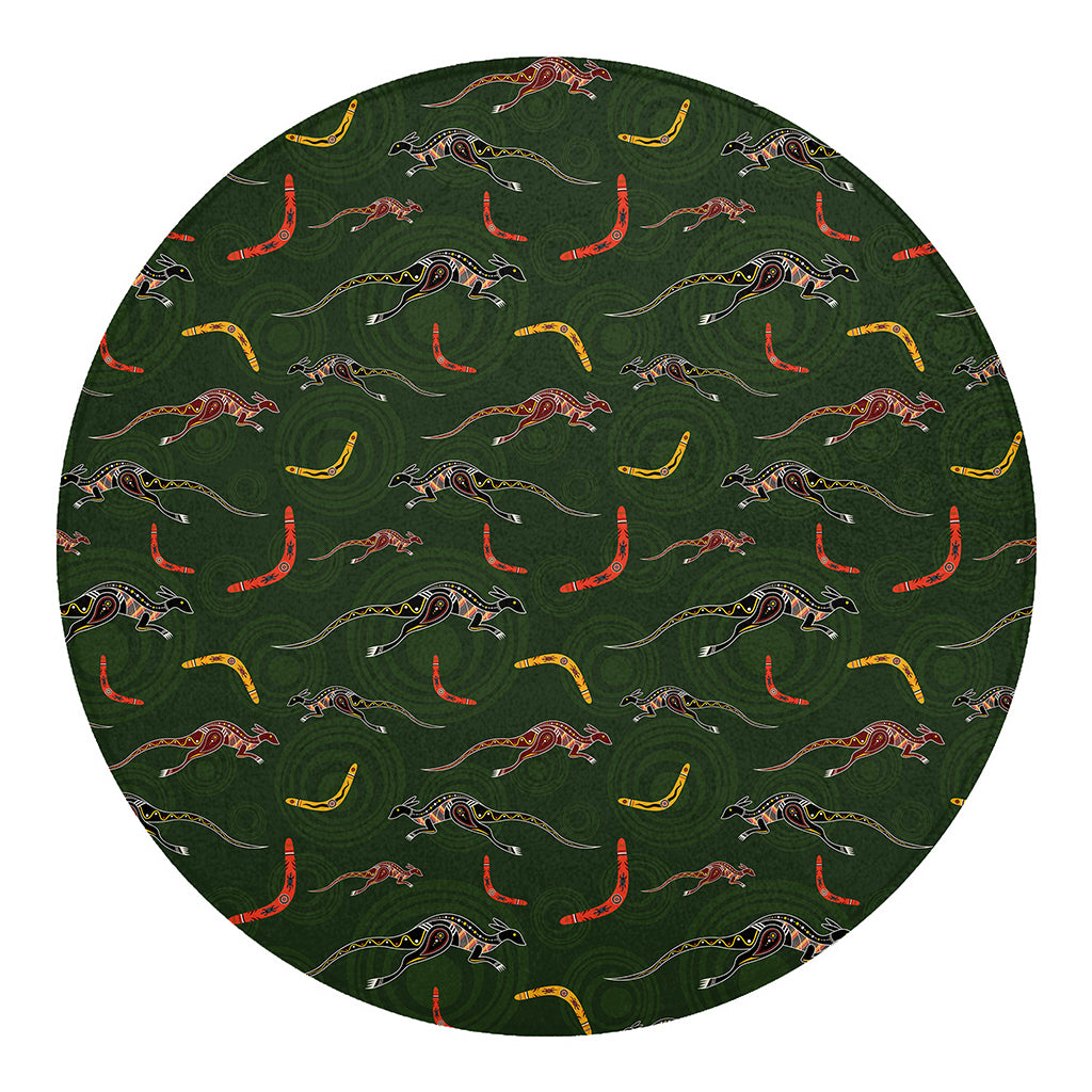 Aboriginal Boomerang And Kangaroo Print Round Blanket