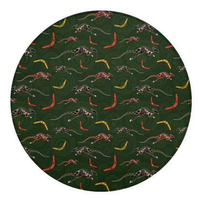 Aboriginal Boomerang And Kangaroo Print Round Blanket
